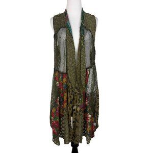 Soft Surroundings Multicolor Boho Open Front Crochet Duster Vest Cardigan S/M
